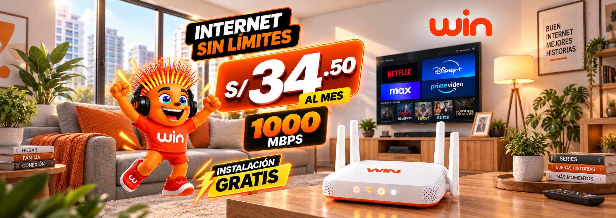 Promoción WIN: internet de fibra óptica a S/ 34.50